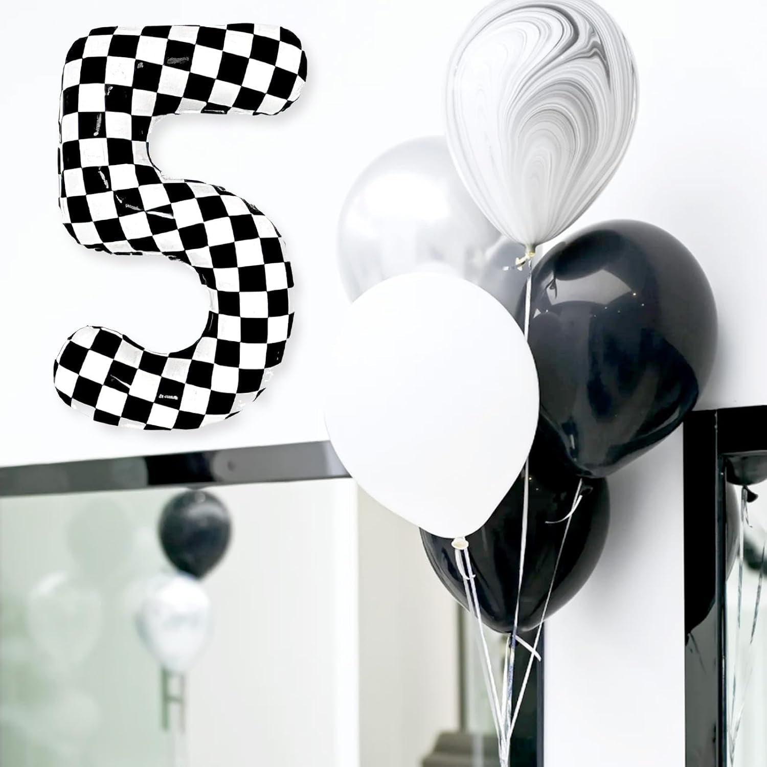16Th Birthday Checkered Number Balloon - 40" Black & White, Race Car Theme