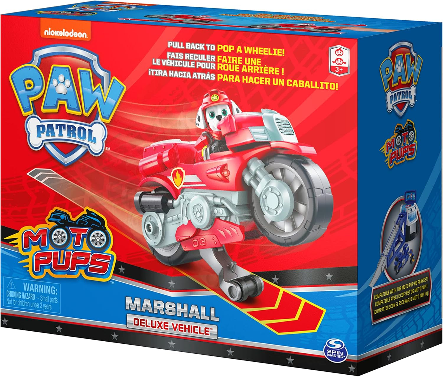 , Moto Pups Marshall’S Deluxe Pull Back Motorcycle Vehicle with Wheelie Feature and Toy Figure