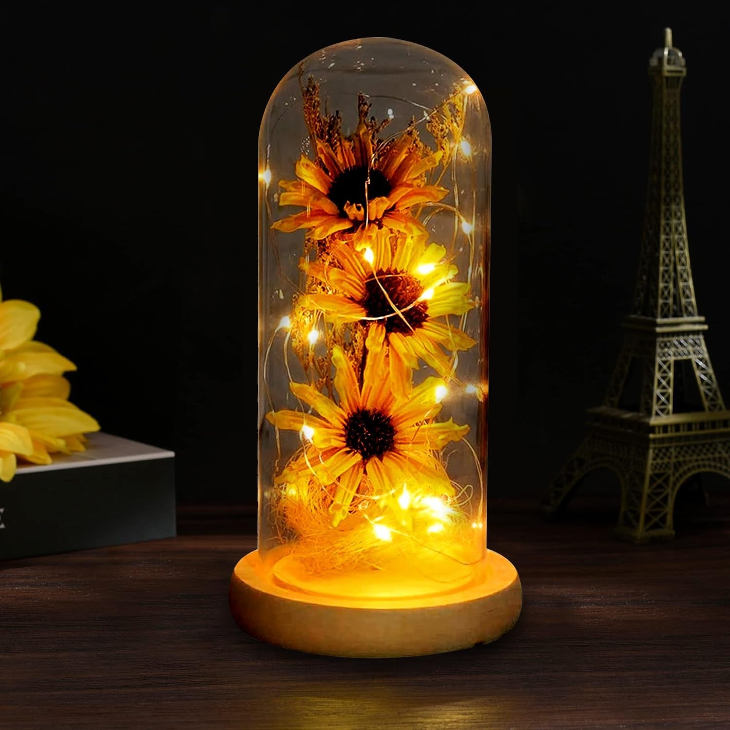 Sunflower Gifts for Women, Sunflower in Glass Dome, Eternal Flower with Led Light Strip, Sunflower Light Home Decoration Romantic Gifts for Valentine'S Day Mother'S Day Anniversary Birthday Christmas