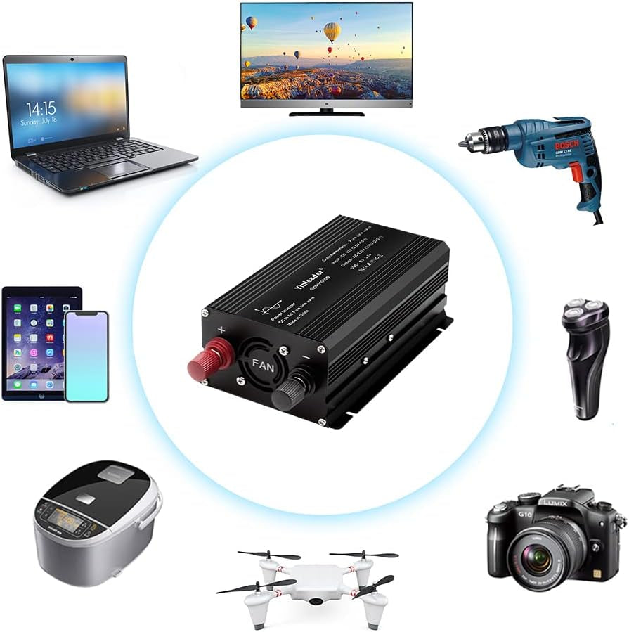 500W Pure Sine Wave Power Inverter DC 12V to 240V AC 1 UK Socket 2 USB Port LED with Cigarette Lighter