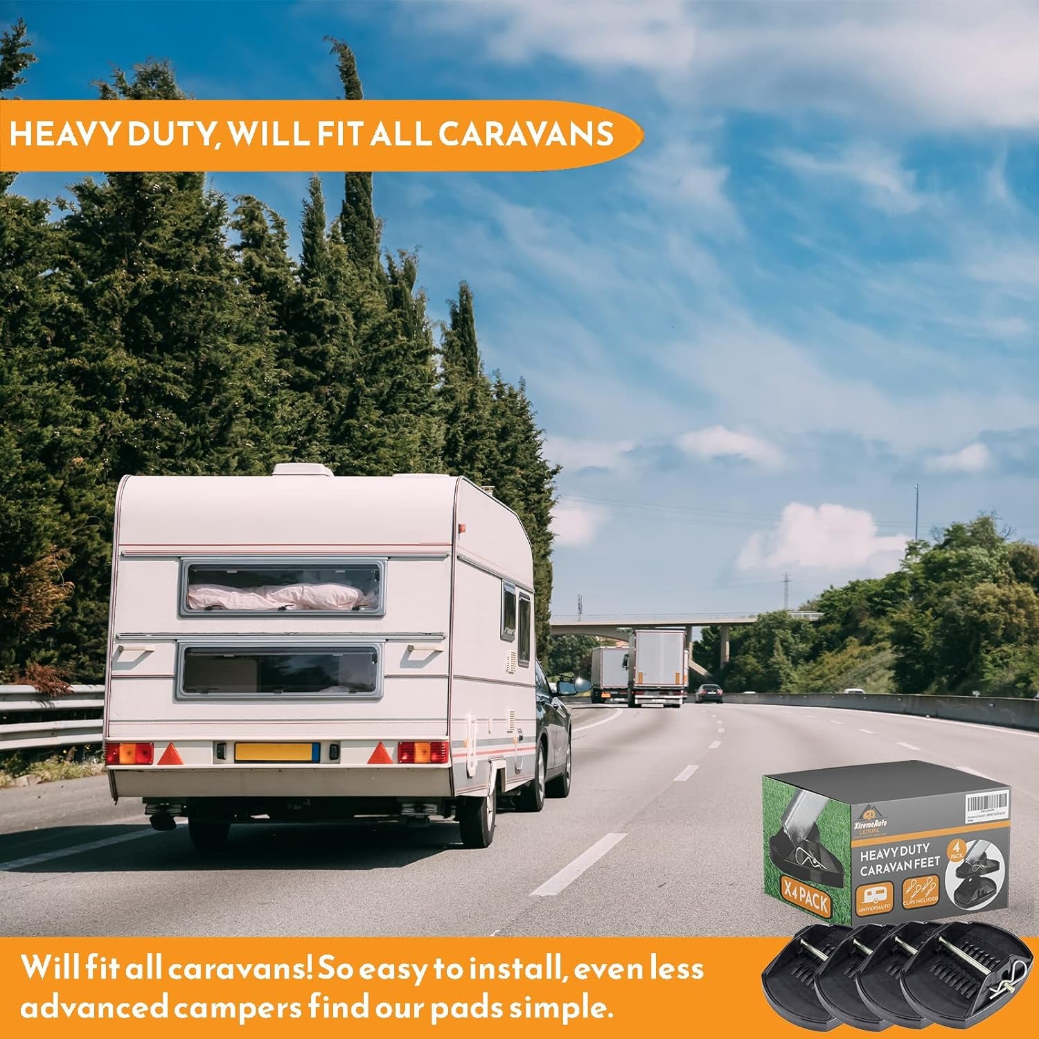 Caravan Feet Jack Pads - Heavy Duty Caravan Feet Pads, Prevent Sinking into Soft Ground, Caravan Feet Pads Heavy Duty, Steady Stabiliser Pads for Caravan Legs X4 Caravan Jack Pads with Pins