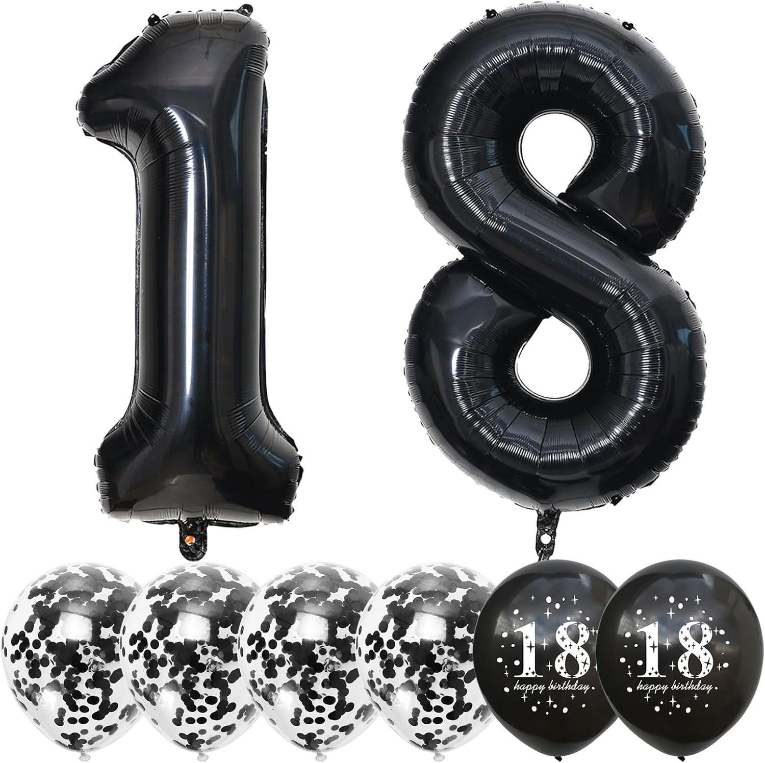18Th Birthday Decorations for Girls, 18Th Birthday Balloons with 40 Inch Black Foil Number 18 Balloon Black Birthday Print Confetti Balloons Metallic Latex Balloons Set for Boy 18 Birthday Decorations