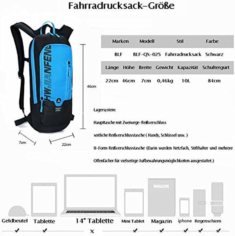 Cycling Backpack, 10L Bicycle Backpack Waterproof Breathable Bag for Outdoor Travel Hiking Climbing Biking Running Skiing (Blue)