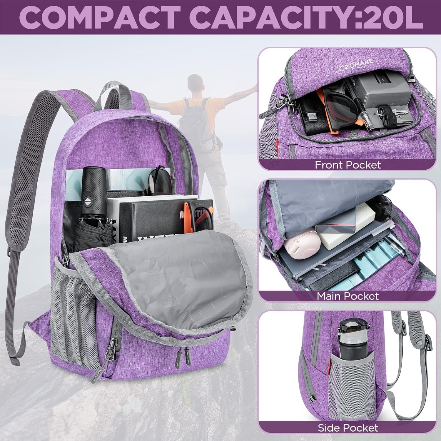 20L Lightweight Packable Hiking Backpack - Small Travel Hiking Daypack - Tear Resistant Foldable Day Pack for Camping