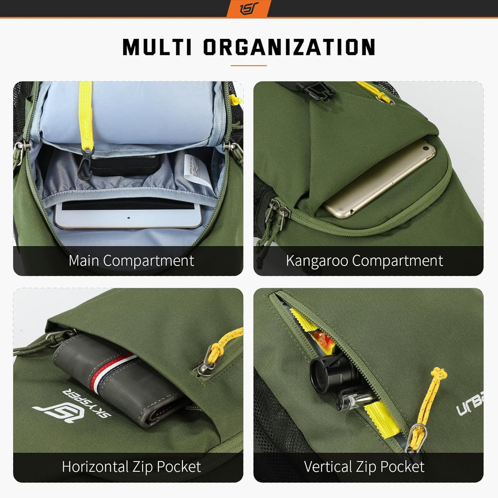 Sling Bag Crossbody Backpack - Chest Shoulder Cross Body Bag Travel Hiking Casual Daypack for Women Men(Armgreen)