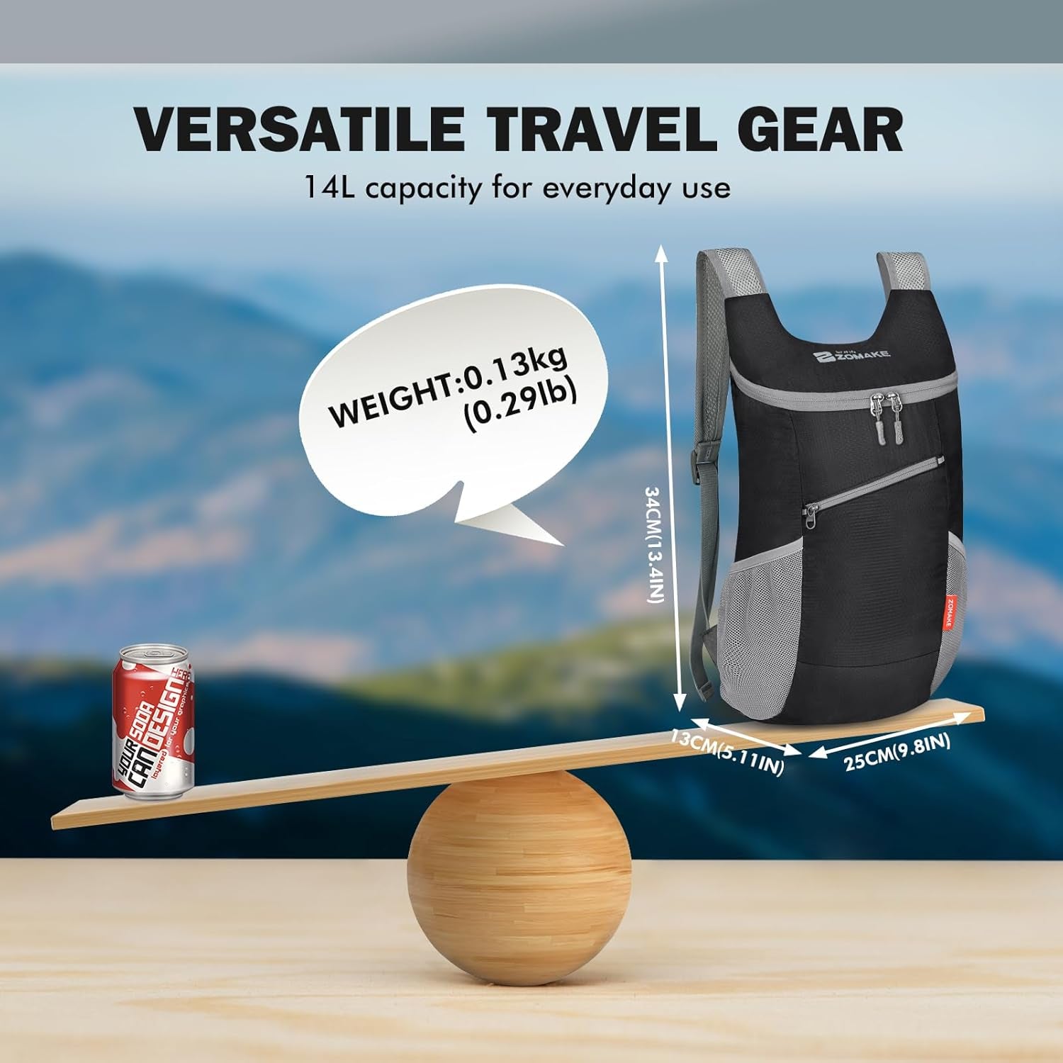 Lightweight Packable Backpack 14L, Foldable Backpacks Small Daypack Hiking Daypacks Water Resistant Day Bag for Travel(Black)