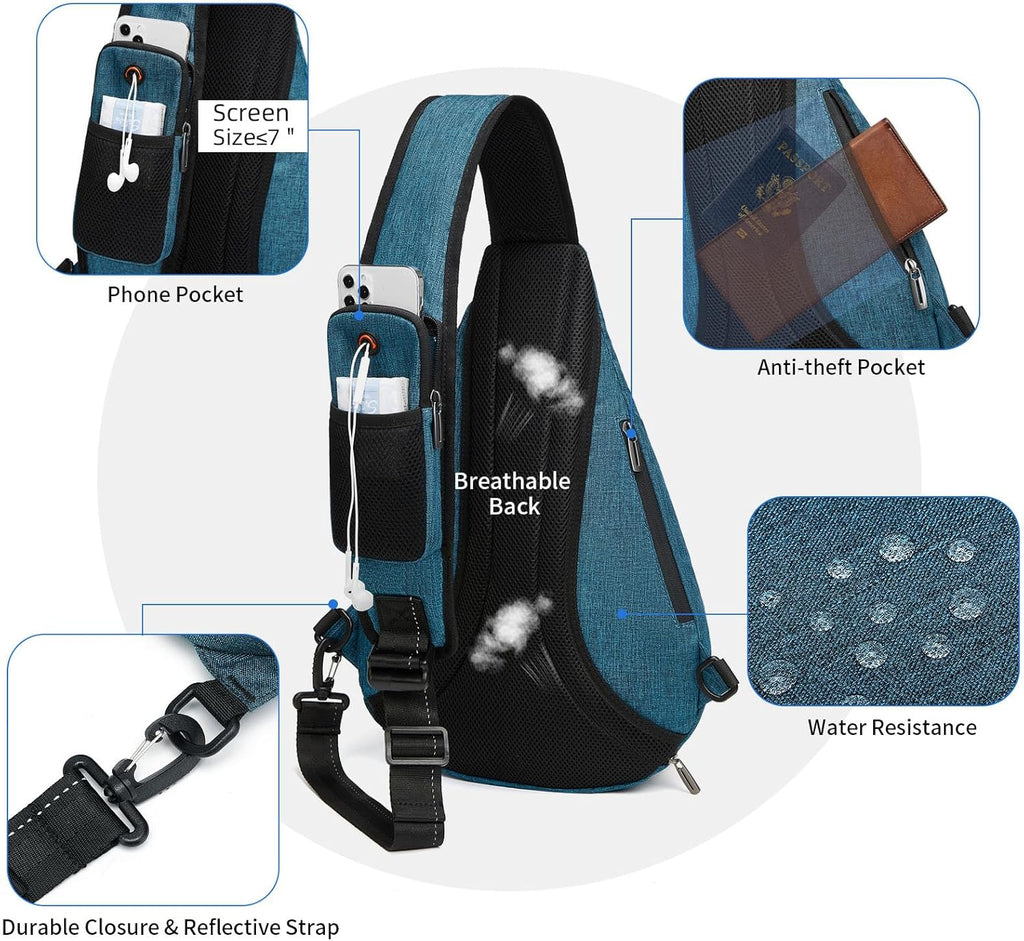 Sling Backpack, 8 Pockets Sling Bag Crossbody, 19L Large Sling Bag for Men Travel Crossbody Backpack Hiking Outdoor