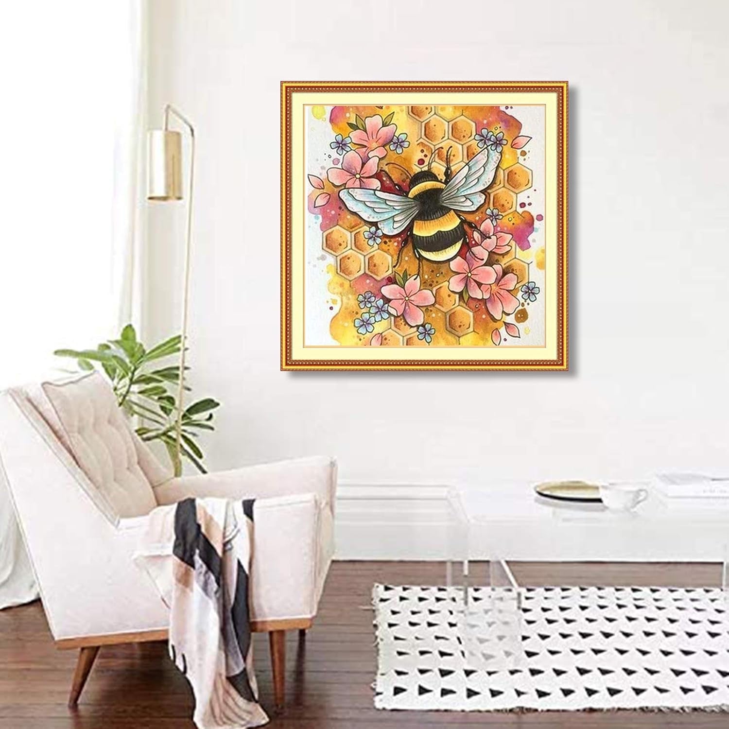 DIY Cross Stitching Kits Stamped Kit Cross-Stitching Counted Cross Stitch Bee 11CT Stamped Cross Stitch Kit 11CT Fabric Embroidery Crafts Kit for Home Decoration Flowers 36 * 36CM