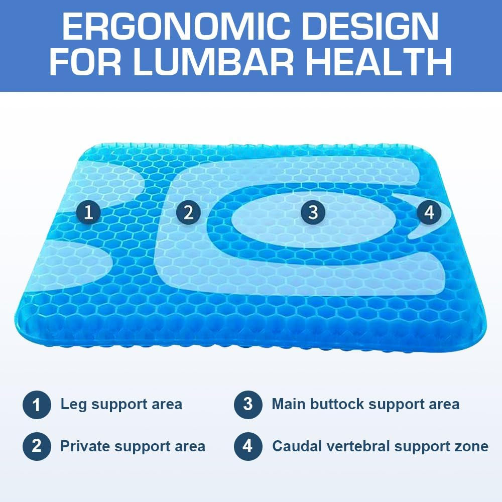 Gel Seat Cushion, Double Thicken Honeycomb Cushion with Ice Non-Slip Cover, Gel Cushion for Sitting with Relieving Back Coccyx Pain Pressure, Soft Sitter for Home Office Car (Square 40*35*2.4)