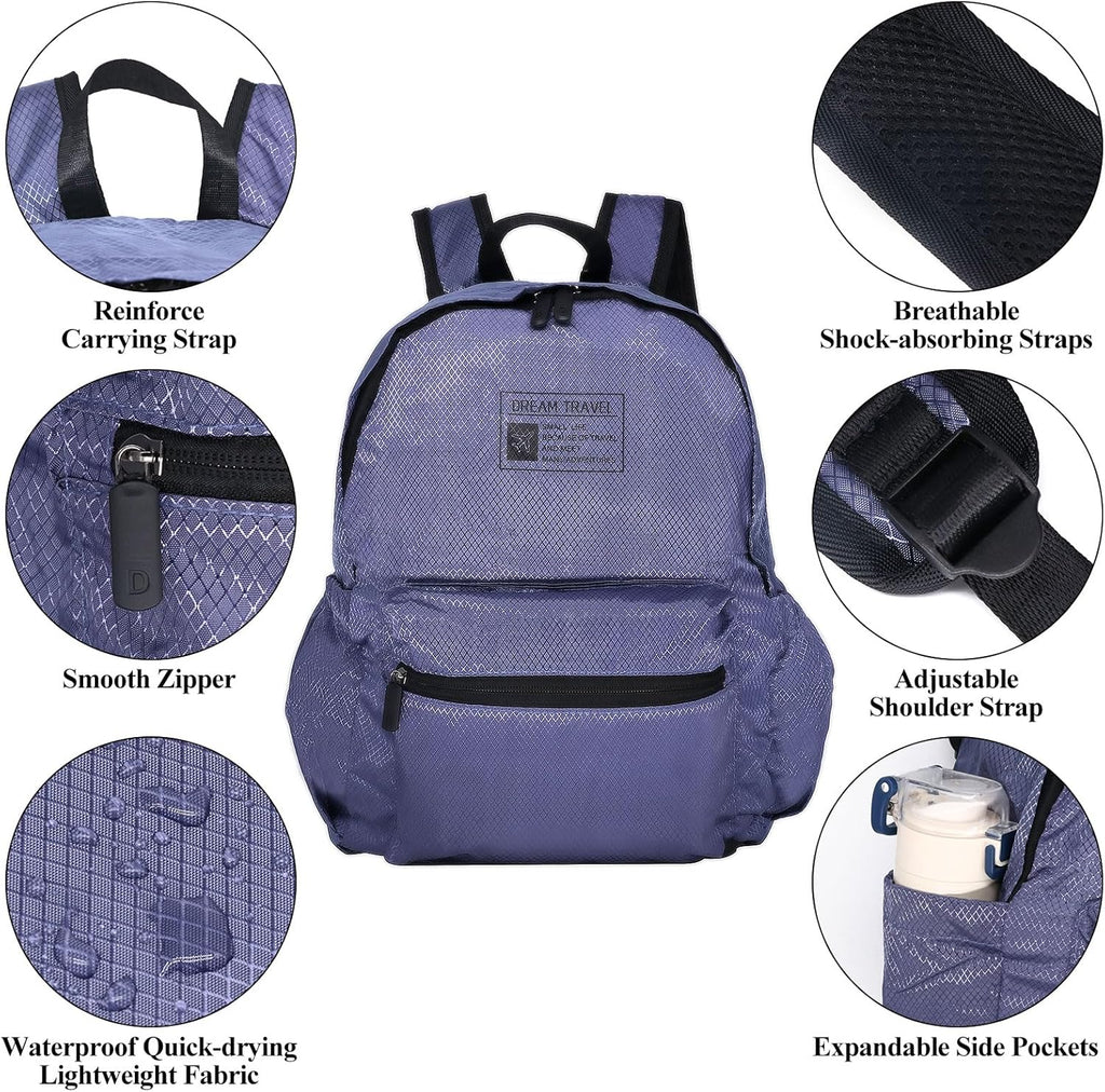 15L Packable Lightweight Backpack for Women Men Water Resistant Foldable Hiking Travel Camping Daypack (Purple)