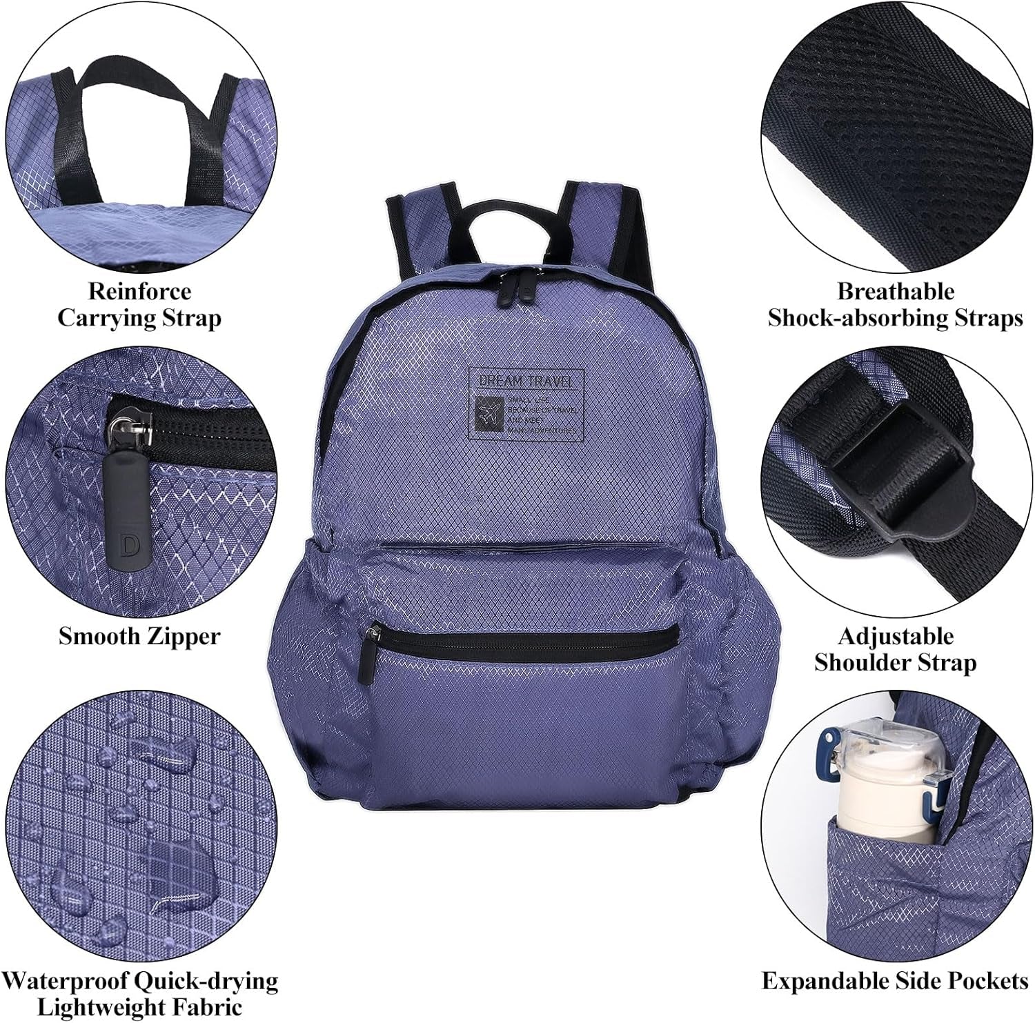 15L Packable Lightweight Backpack for Women Men Water Resistant Foldable Hiking Travel Camping Daypack (Purple)