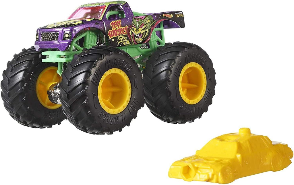Monster Trucks Set, 1 Toy Truck in 1:64 Scale & 1 Crushable Car, Vehicle Play for Kids & Collectors (Styles May Vary)