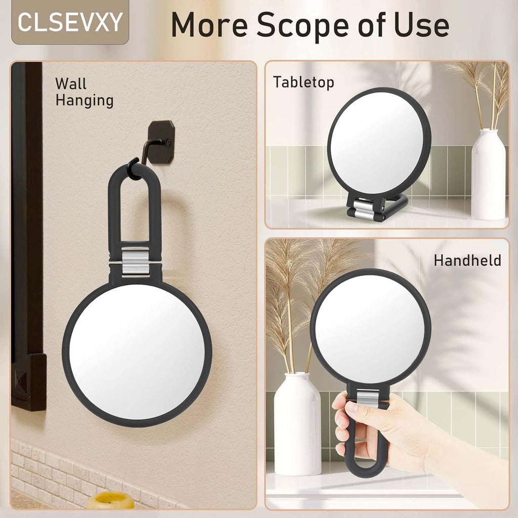 Magnifying Handheld Mirror Double Sided, 1X 15X Magnification Hand Mirrors, Travel Folding Hand Held Mirror, 360°Rotation Pedestal Makeup Vanity Mirror