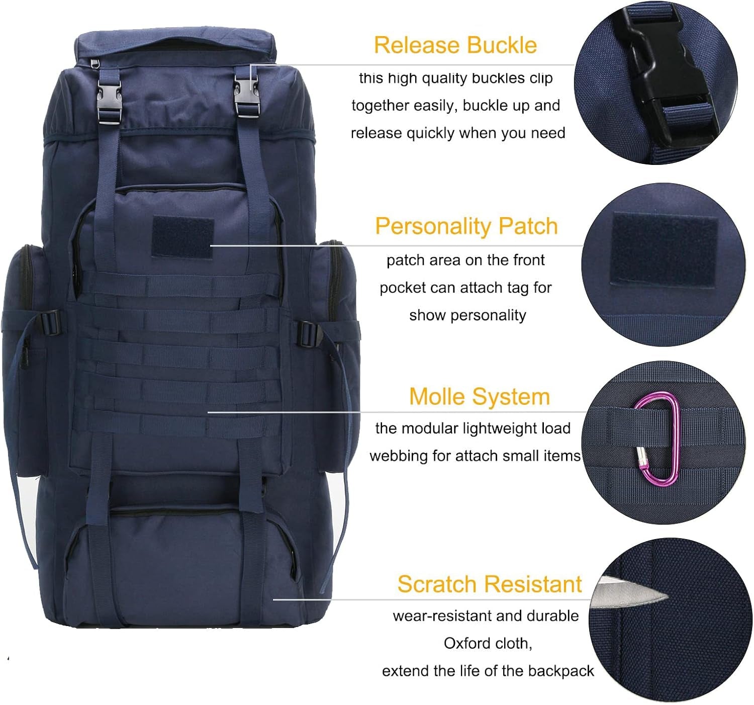 70L Hiking Backpack for Men Waterproof Military Camping Rucksack Travel Daypack