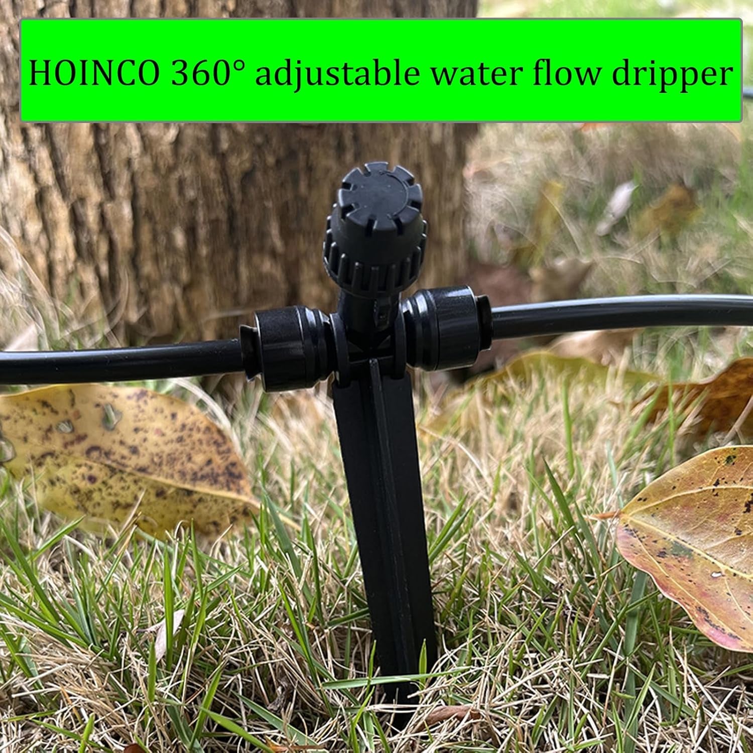 Drip Irrigation Emitters, 360 Degree Adjustable Water Flow, Black Plastic Rotary Sprinklers, 20PCS with 4 Plugs for 1/4 Inch Tubing, Gardens, Potted Plants, Farmland