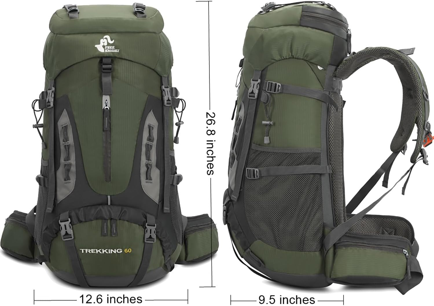 60L Hiking Camping Backpack with Rain Cover, Waterproof Large Capacity Outdoor Sport Travel Daypack Climbing Touring (Army Green)