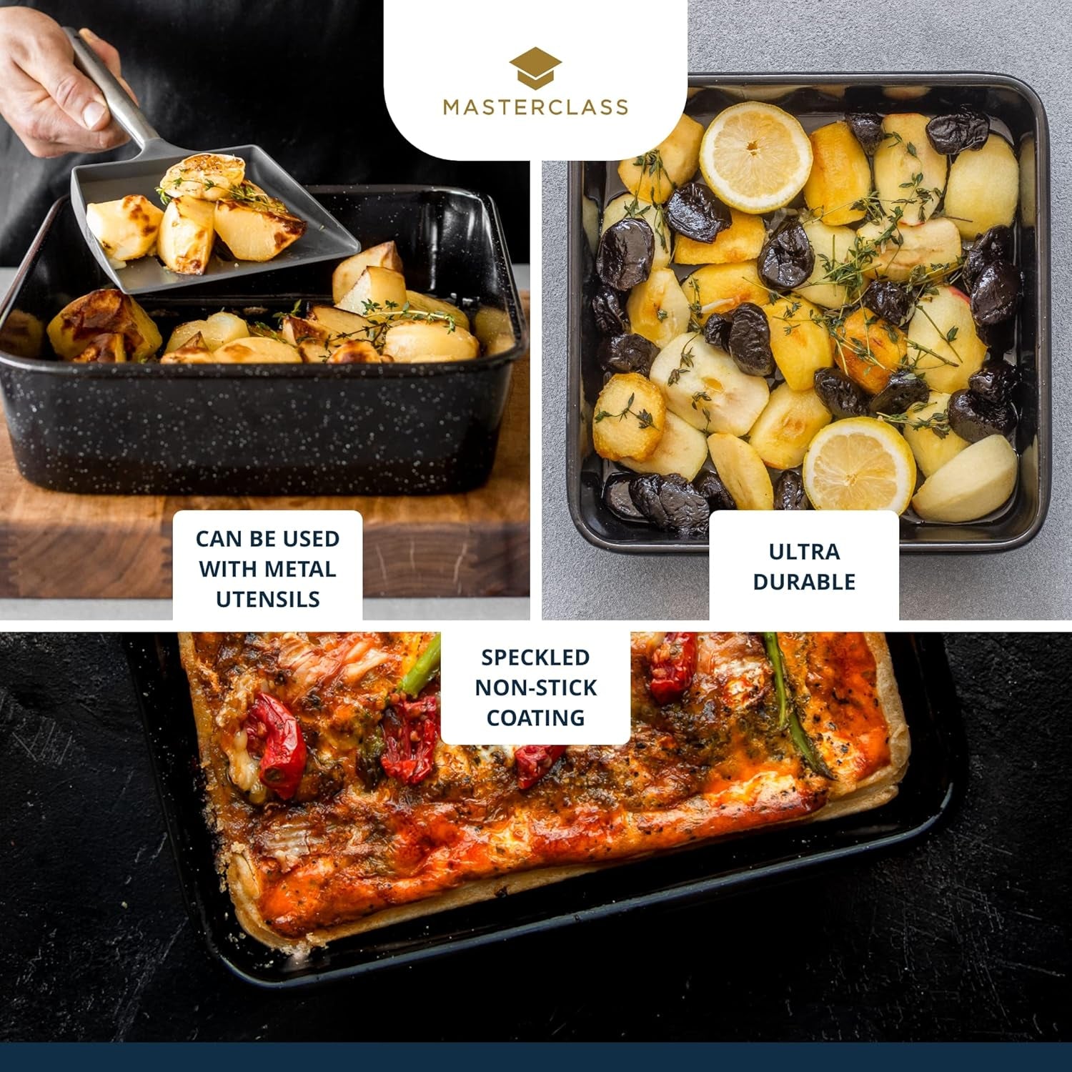 Square Baking Tin, Scratch Resistant and Induction Safe Steel Oven Tray with Vitreous Enamel Coating, 23Cm (9 Inch), Black