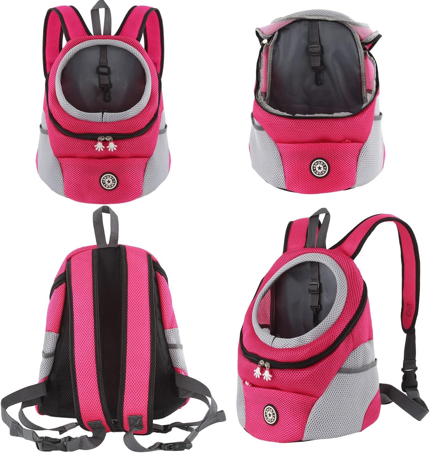 Dog Carrier Backpack Small Pet Travel Bag Puppy Pet Front Pack with Breathable Head-Out Design and Waterproof Bottom Airline Approved for Outdoor Hiking Travel (S, Rosered)