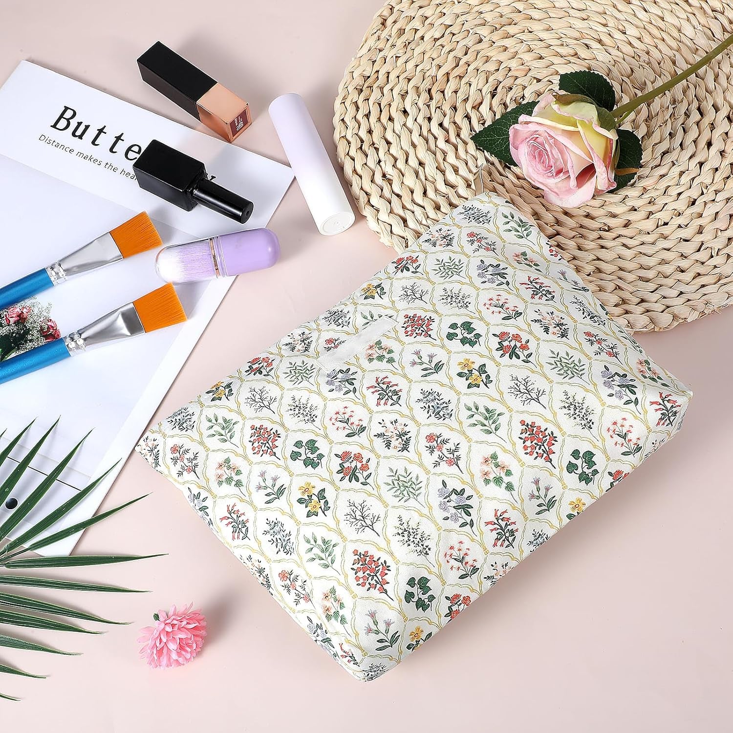 Cosmetic Bag Makeup Bag Large Capacity Elegant Bow Preppy Aesthetic Design Canvas Zipper Organizer Pouch Cute Roomy Pink Portable Toiletry Bag for Women Girl (Green (Diamond Pattern))