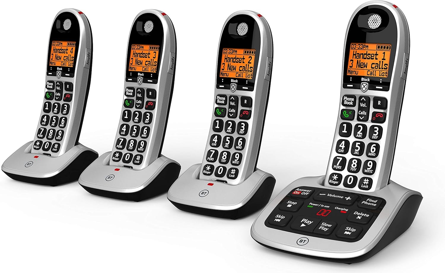 4600 Cordless Landline House Phone with Big Buttons, Advanced Nuisance Call Blocker, Digital Answer Machine, Quad Handset Pack