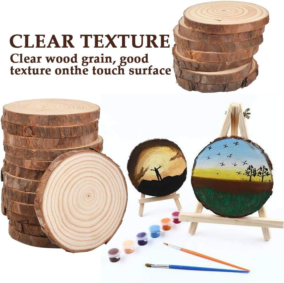 Wood Slices 20 Pcs 8-10Cm Natural Wooden Circles Slices NO Hole Unfinished Predrilled Log Discs Wooden Rounds Discs Slices for Art Creation DIY Crafts Wedding Decorations Christmas Ornaments