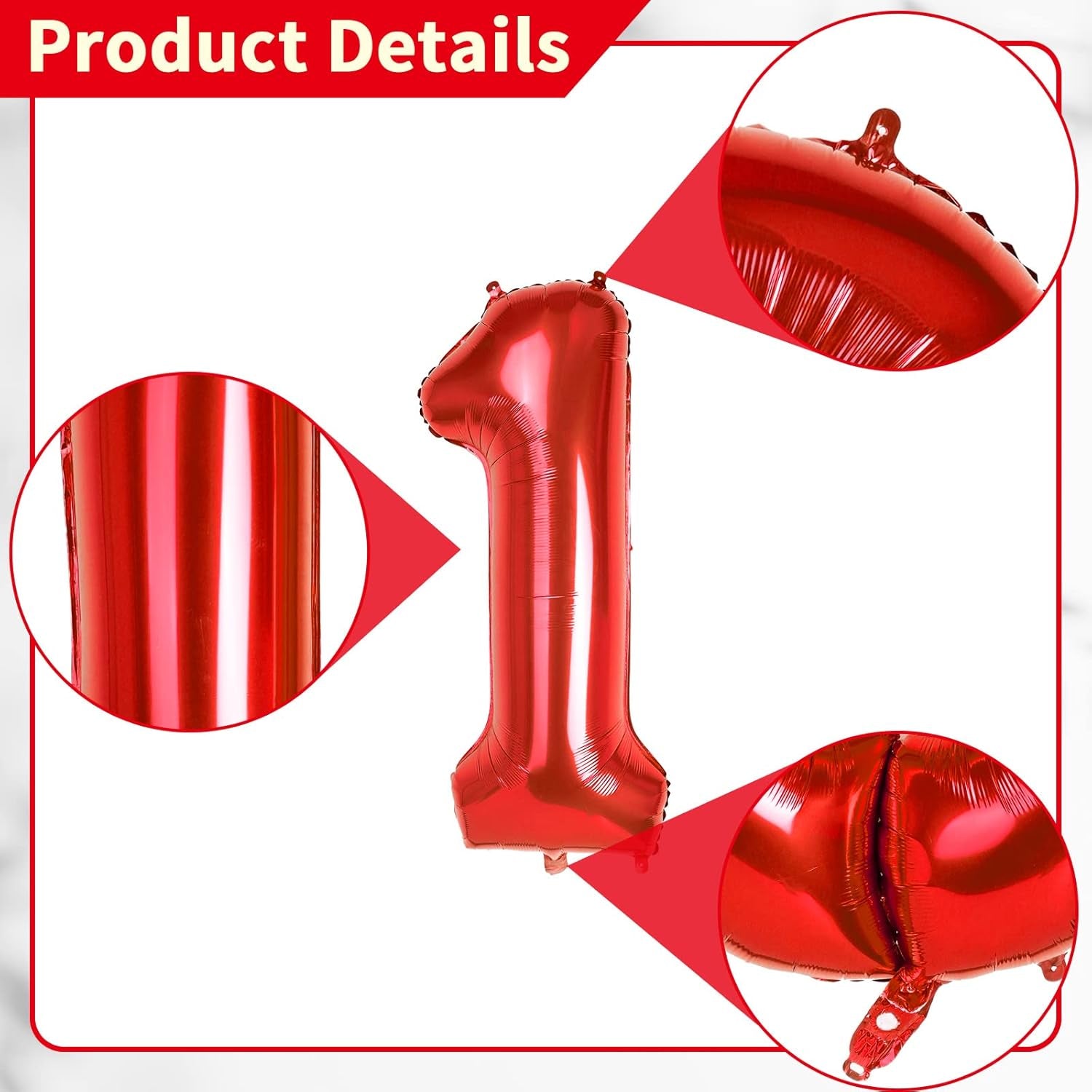 40'' Red Number 1 Balloon, Large Numbers Balloons 0-9 Helium Foil Number Balloons Self Inflating for Girls Boys Birthday Party/Anniversary Decorations/New Years Eve Decorations