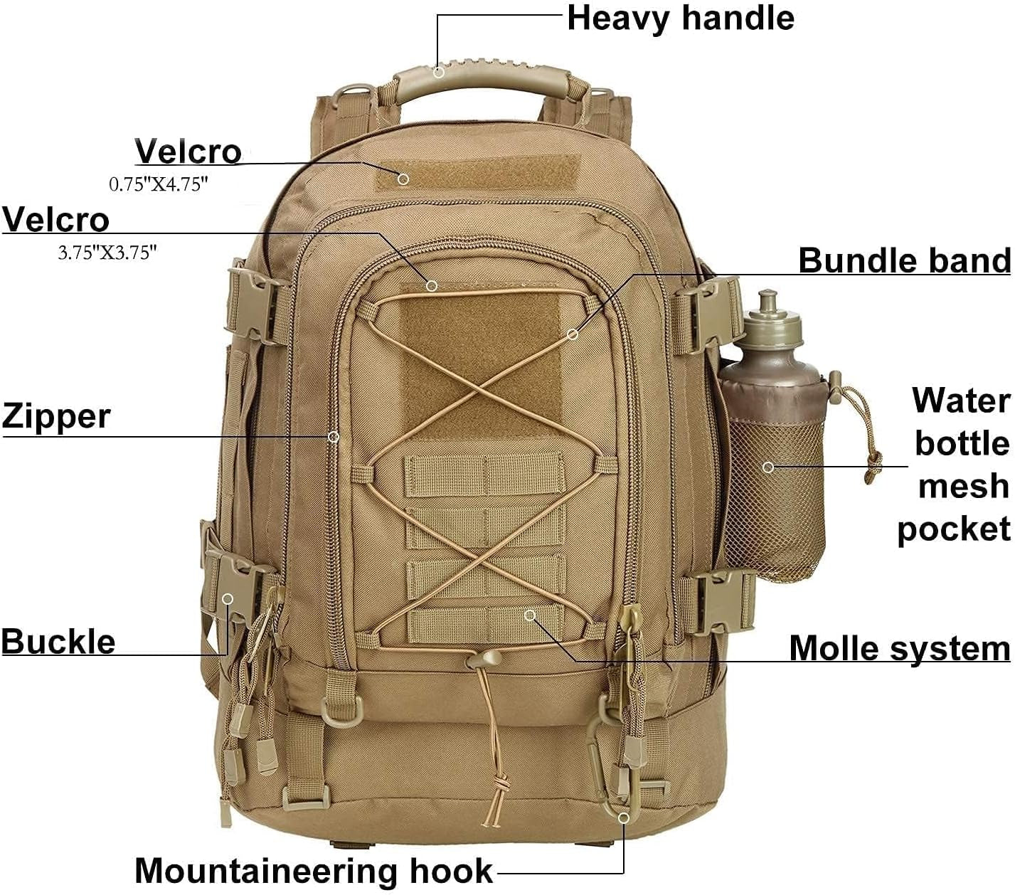 Tactical Backpack Military Hiking Daypack - Molle Backpack for Men 3 Day Assault Pack Bug Out Bag for Camping Travel Army Hunting Gym Rucksack Survival (Coyote)