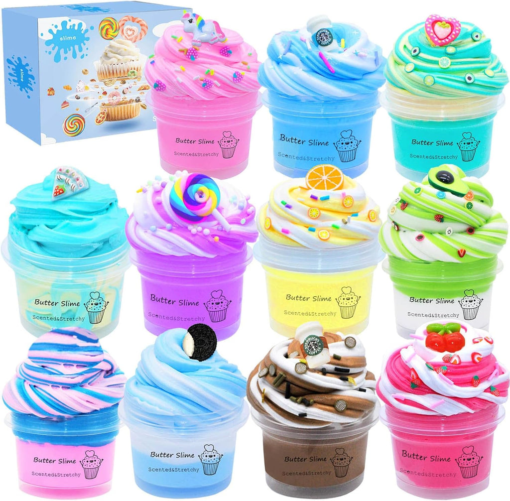 Butter Slime Kit Two-Toned 11 Packed Fidget Toy, Educational Slime Toys, Birthday Gifts Prize Party Favors for Girl Boys Kids 6 7 8 9 10 11 12