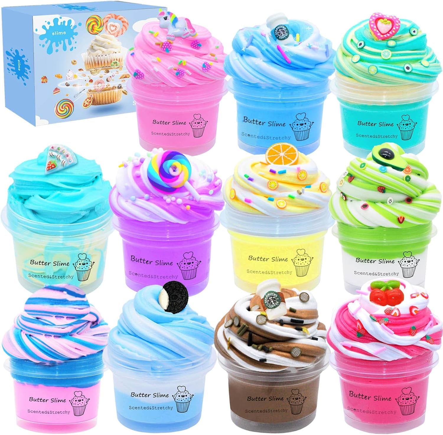 Butter Slime Kit Two-Toned 11 Packed Fidget Toy, Educational Slime Toys, Birthday Gifts Prize Party Favors for Girl Boys Kids 6 7 8 9 10 11 12