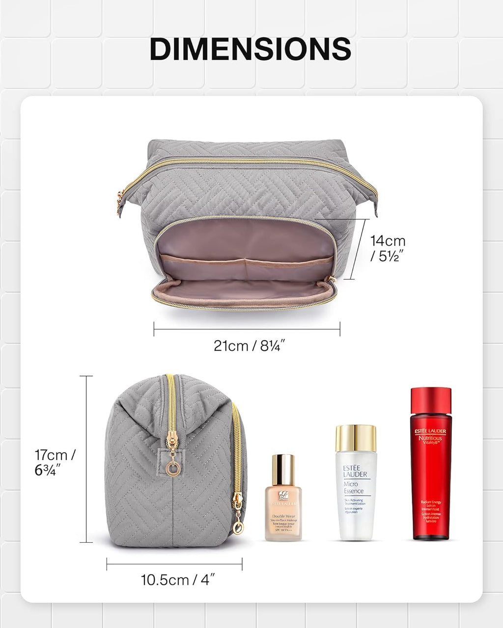 Travel Makeup Bag, Cosmetic Bag Make up Organizer Case,Large Wide-Open Pouch for Women Purse for Toiletries Accessories Brushes (Grey)