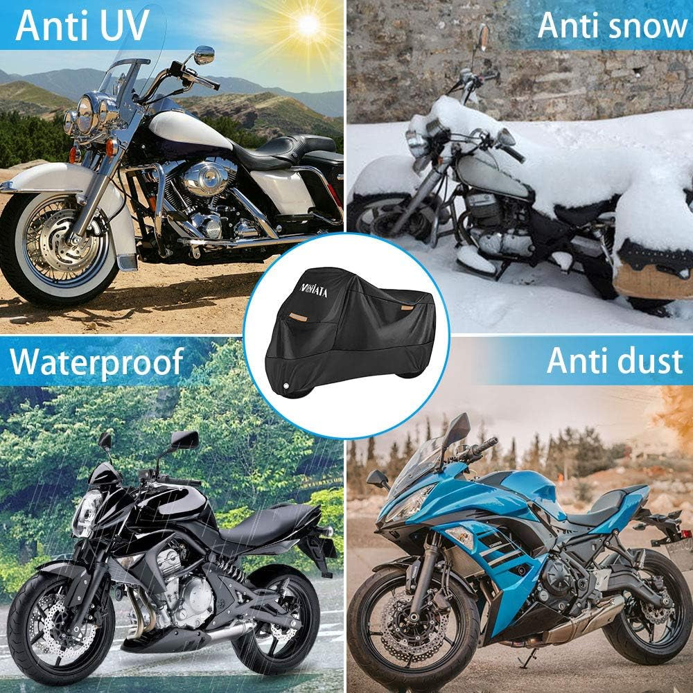Waterproof Motorcycle Cover,Motorbike Cover 210D Thickned Oxford Cloth with Lock Holes,Motorbike Cover Waterproof for Honda, Yamaha, Suzuki, Kawasaki 96.46 X 41.34 X 49.21 Inch 2XL