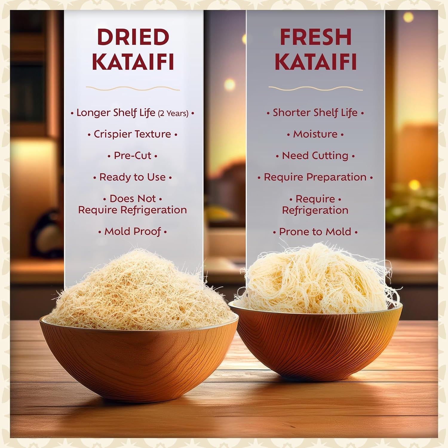 Dried & Chopped Kataifi Shredded Fillo Dough, Kurutulmus Kadayif Pastry Dough, Ingredient for the Viral Dubai Pistachio Chocolate Bar, Shredded Phyllo Dough, Kunafa Dough, 500G