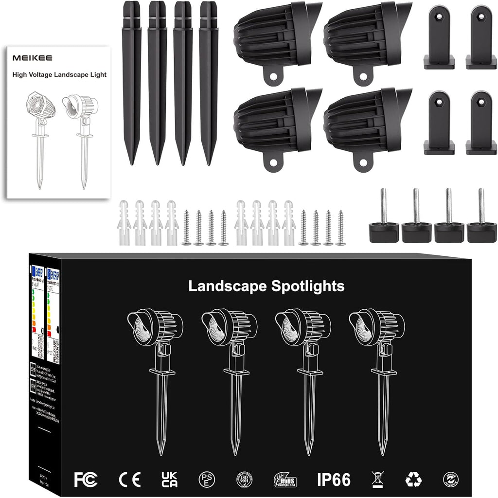 Outdoor Garden Landscape Lights 500LM Spike Lights LED Landscape Spotlights IP66 Waterproof Lawn Light Decorative Light for Garden Lawn Landscape Patio Backyard Warm White 4 Pack 1M Cable
