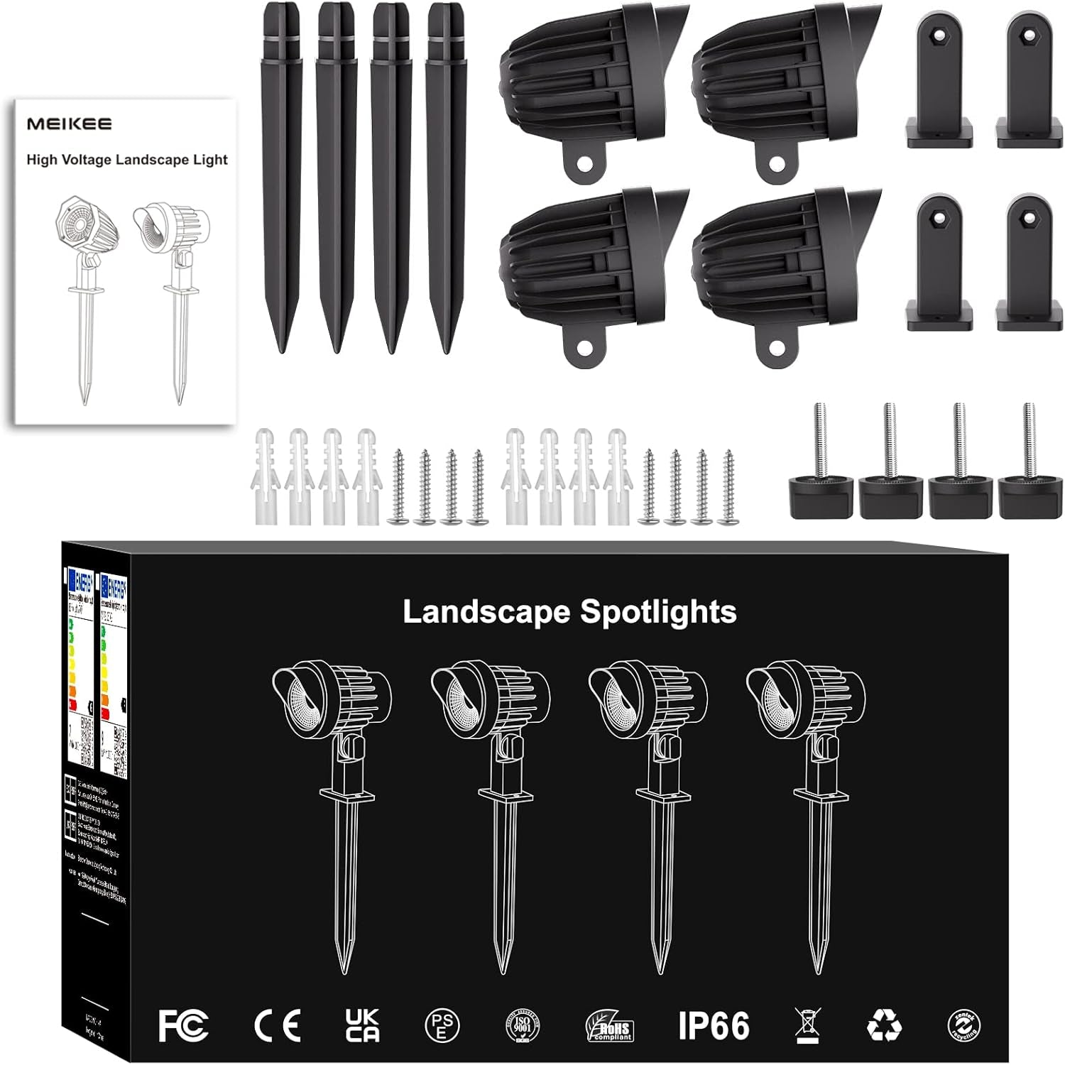 Outdoor Garden Landscape Lights 500LM Spike Lights LED Landscape Spotlights IP66 Waterproof Lawn Light Decorative Light for Garden Lawn Landscape Patio Backyard Warm White 4 Pack 1M Cable