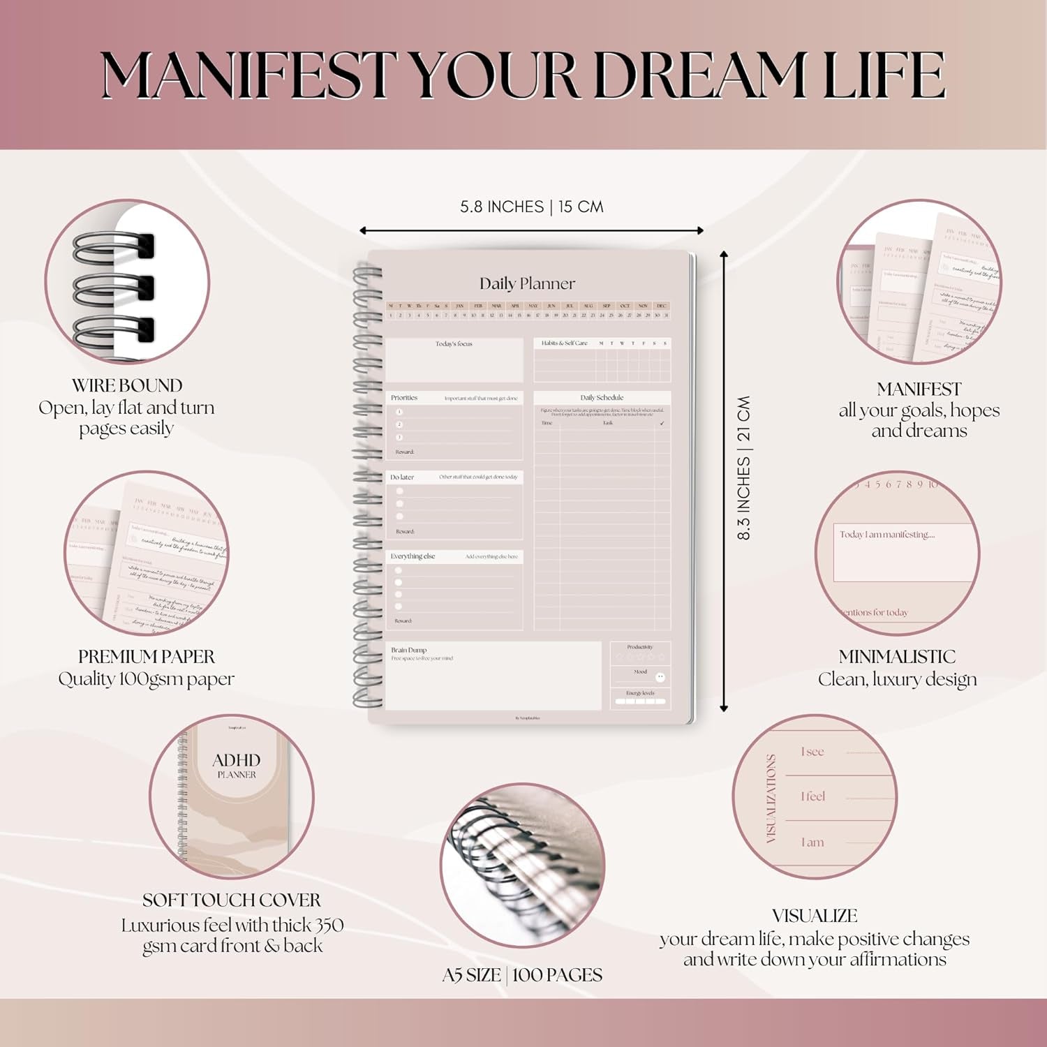 Manifestation Journal | Law of Attraction Daily Planner to Manifest Your Dream Life - A5 Lux
