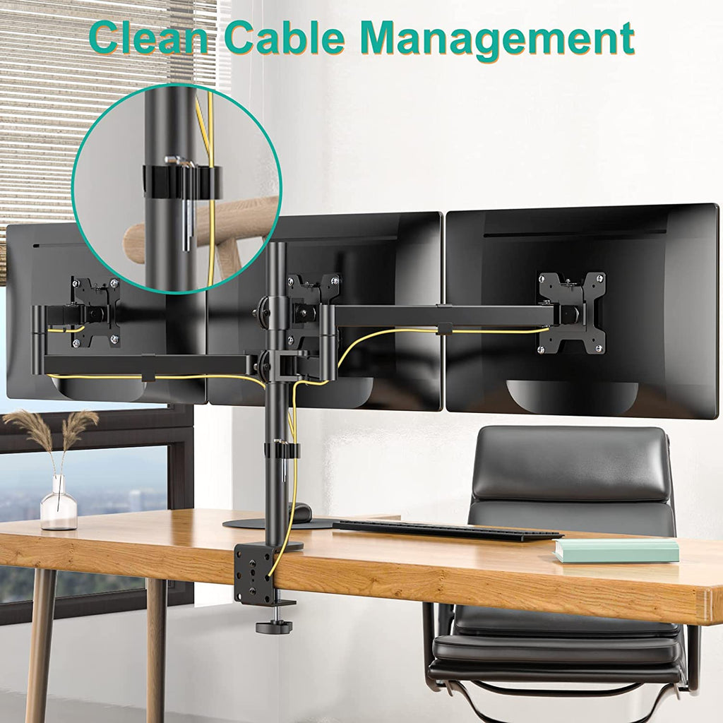 Triple Monitor Arm for Screen up to 27 Inch, Articulating Triple Monitor Stand, Fully Adjustable Horizontal 3 Monitors Stand with Tilt Swivel Rotate, VESA 75 & 100Mm, Black (M003S)