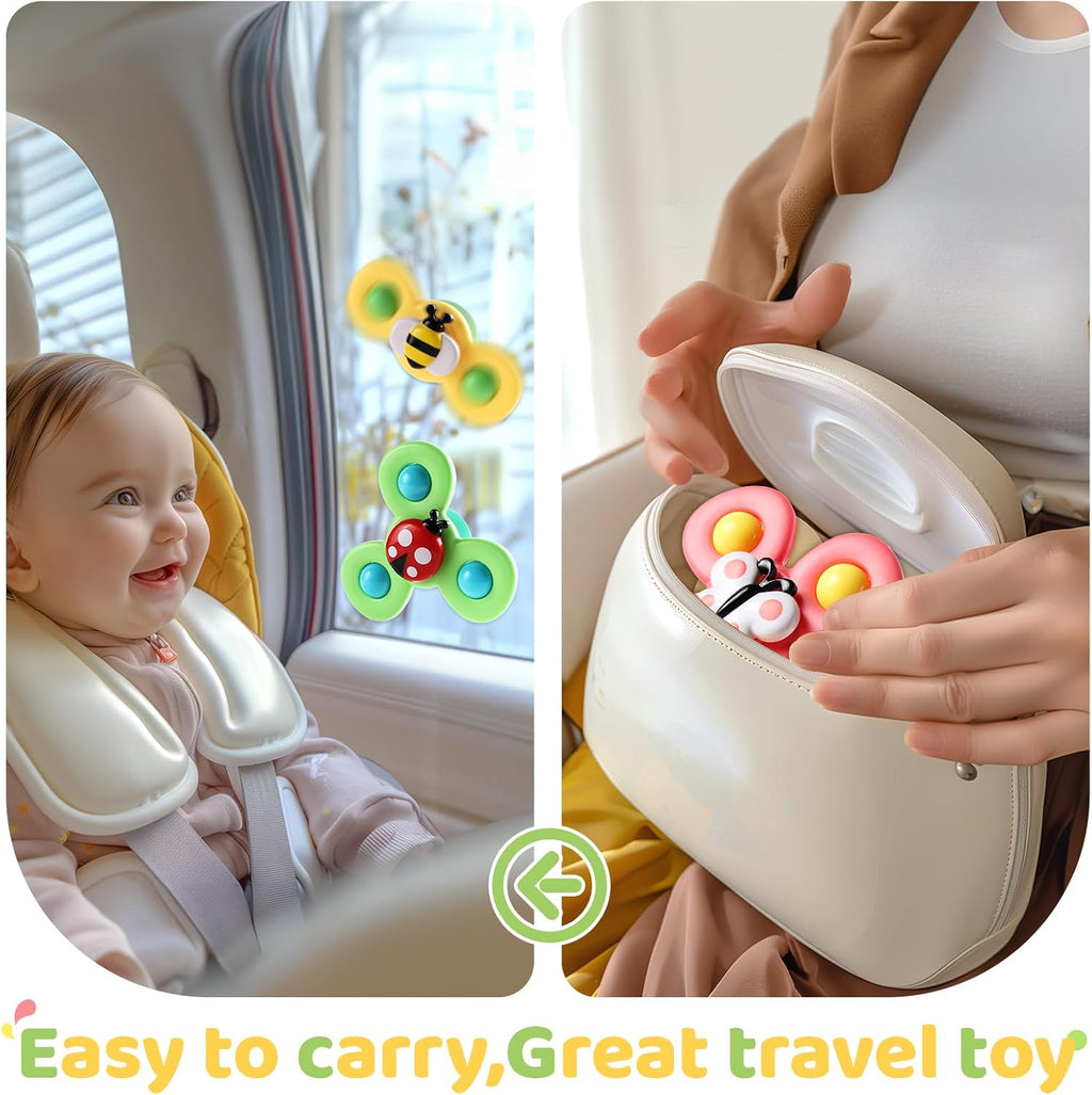 3PCS Suction Cup Rotating Toys for 1 Year Old Boy Girl|Rotating Top Baby Toys 12 18 Months|1 2 Year Old Boy Birthday Gift|Baby Bath Toy for Kids Ages 1-3|Sensory Toy for Toddlers 1-3