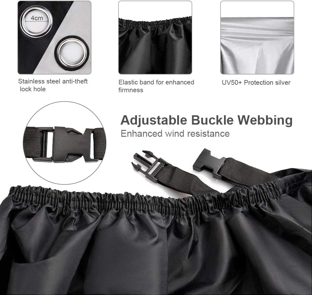 Waterproof Motorcycle Cover,Motorbike Cover 210D Thickned Oxford Cloth with Lock Holes,Motorbike Cover Waterproof for Honda, Yamaha, Suzuki, Kawasaki 96.46 X 41.34 X 49.21 Inch 2XL