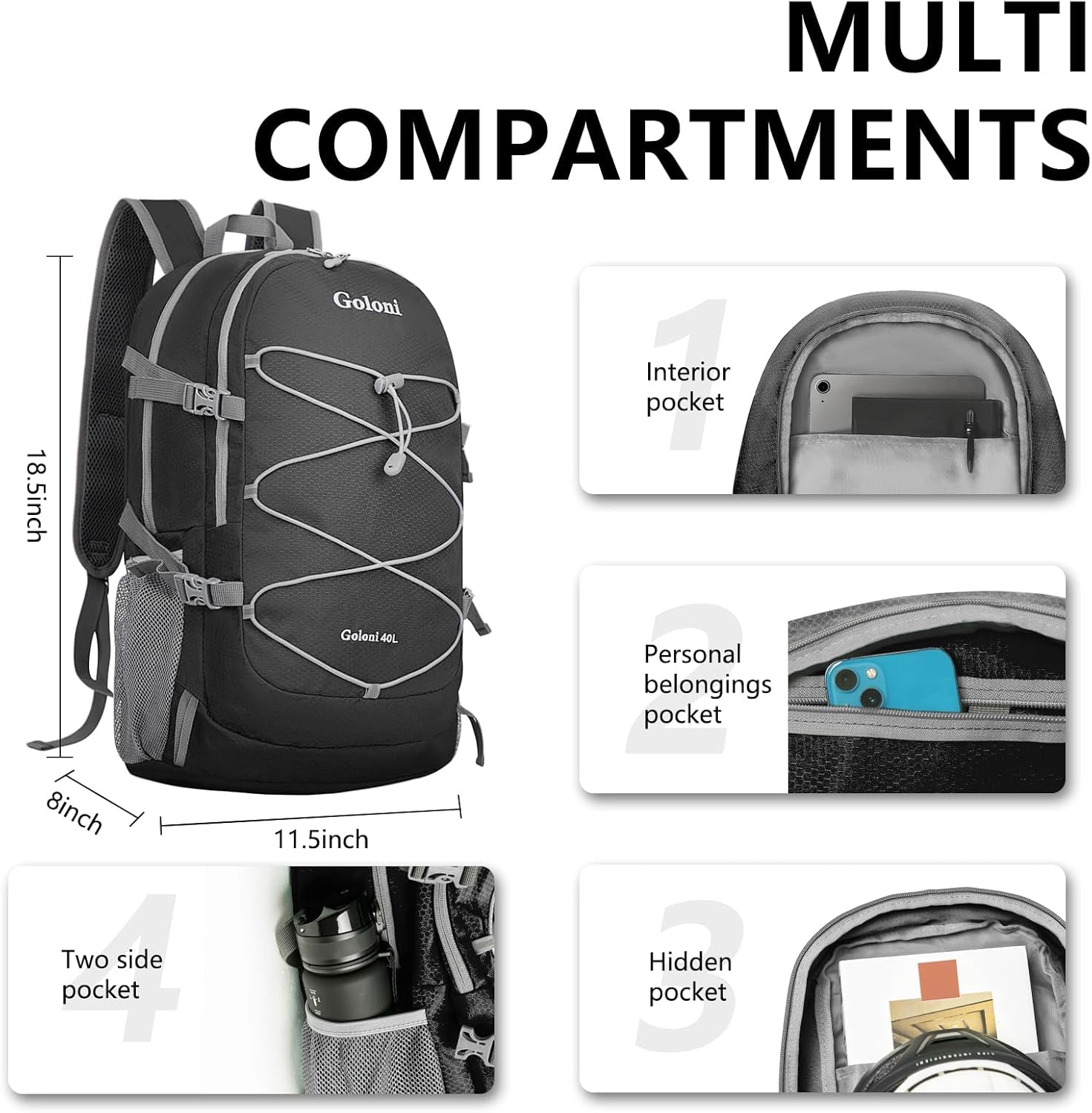 Ultra Lightweight Packable Backpack 40L - Foldable Hiking Backpack Water Resistant Small Foldable Daypack for Travel,Black