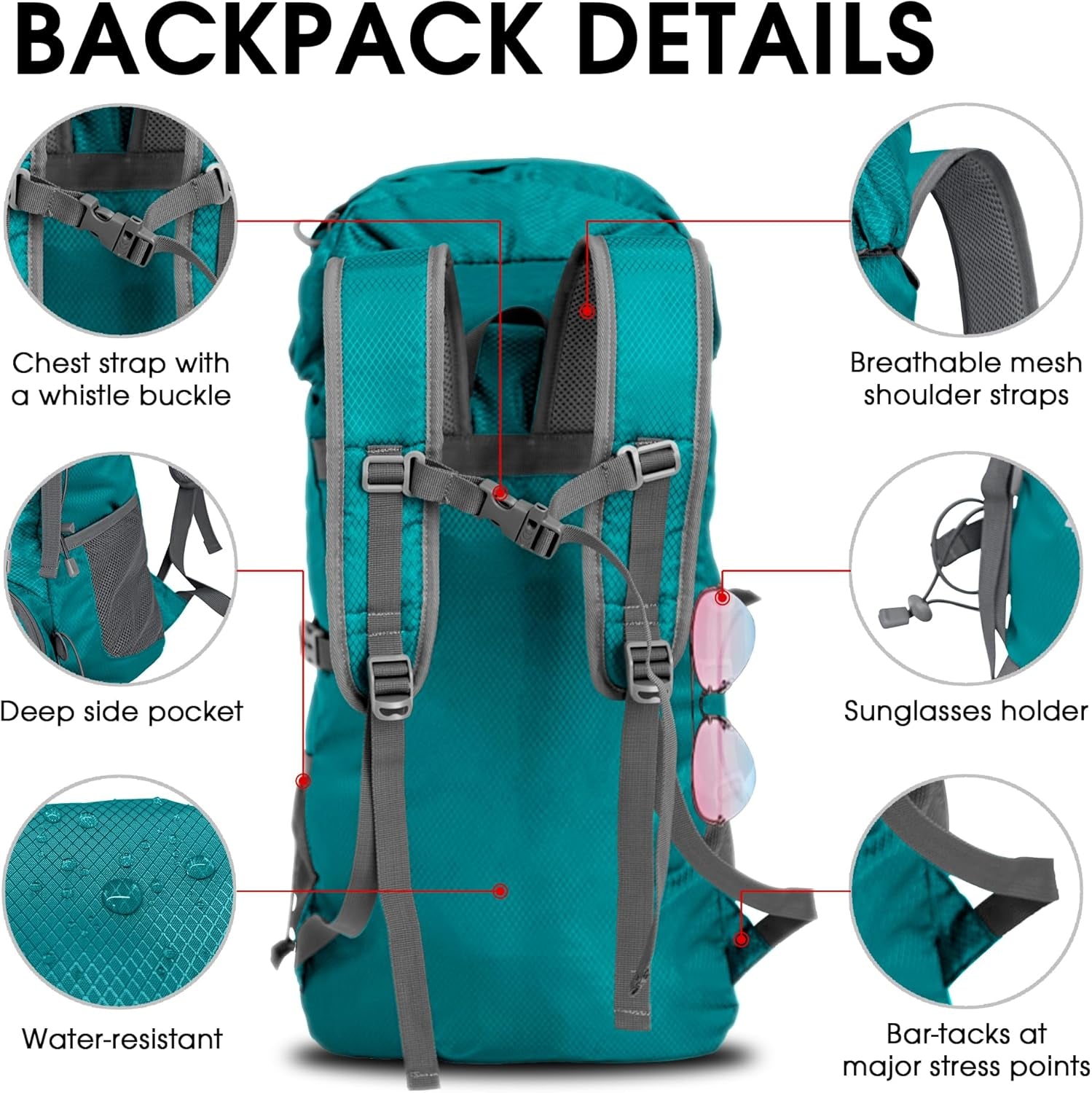 Portable Hiking Backpack,Lightweight Packable Hiking Daypack,Water Resistant Carry on Backpack for Travel Camping Outdoor (32L, Green)