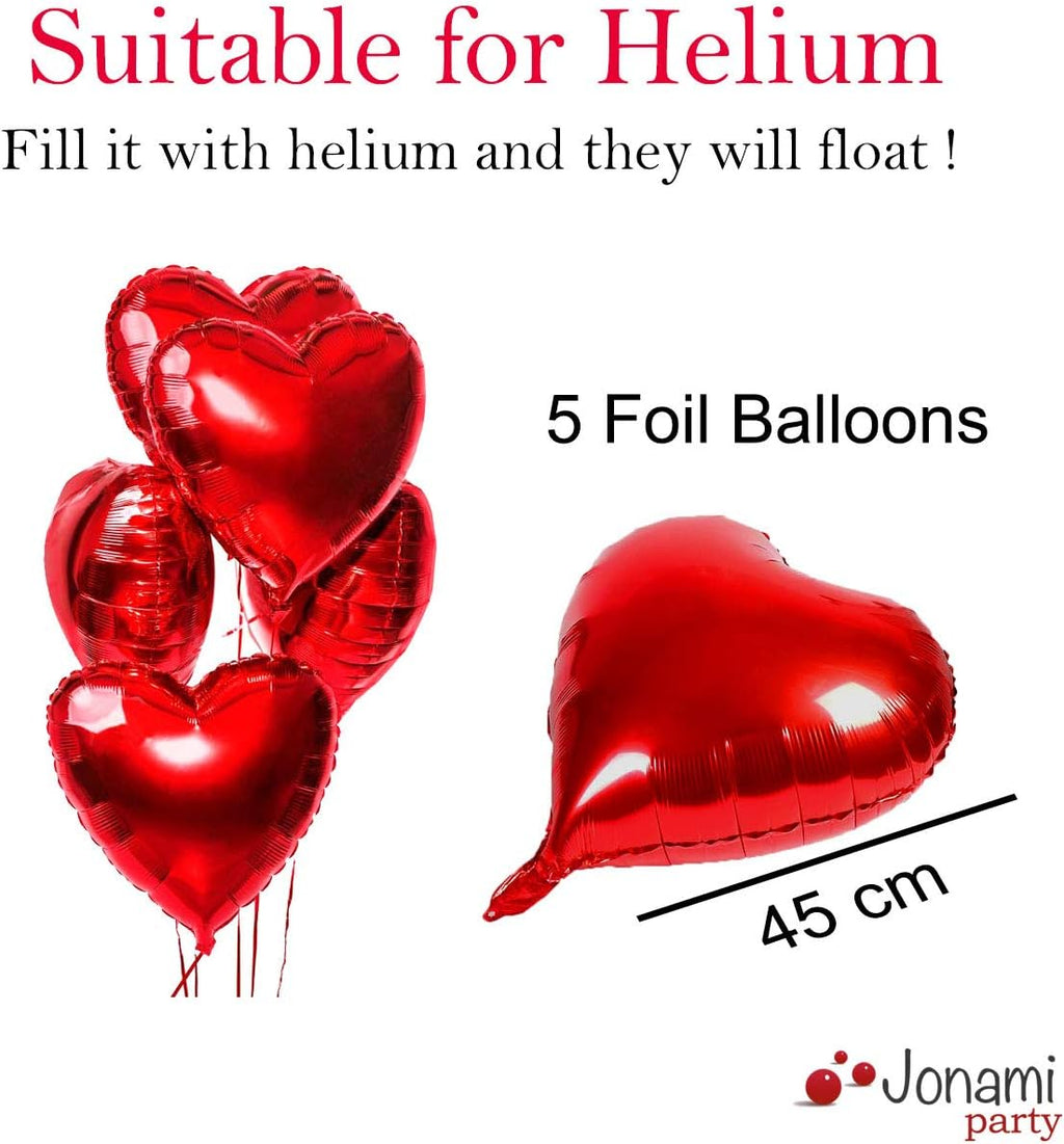 Romantic Decorations, Candles and Petals Set, 50 Love Heart Shaped Floating Tea Lights Candles + 1000 Silk Red Rose Petals + 5 Red Heart Shaped Foil Balloons for Wedding, St Valentine and Engagement