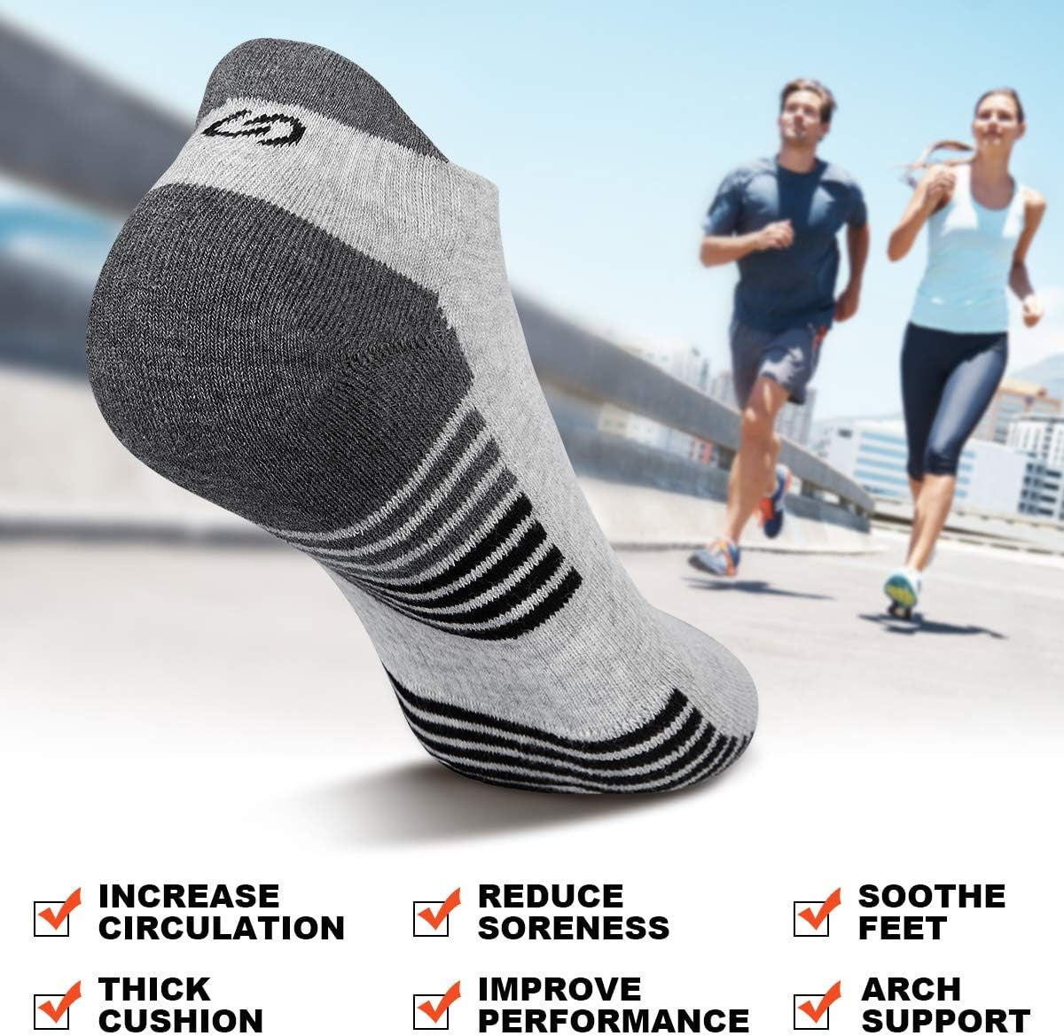 Running Socks Thick Cushion Ankle Trainer Socks for Men Women Cotton Sports (6 Pairs)