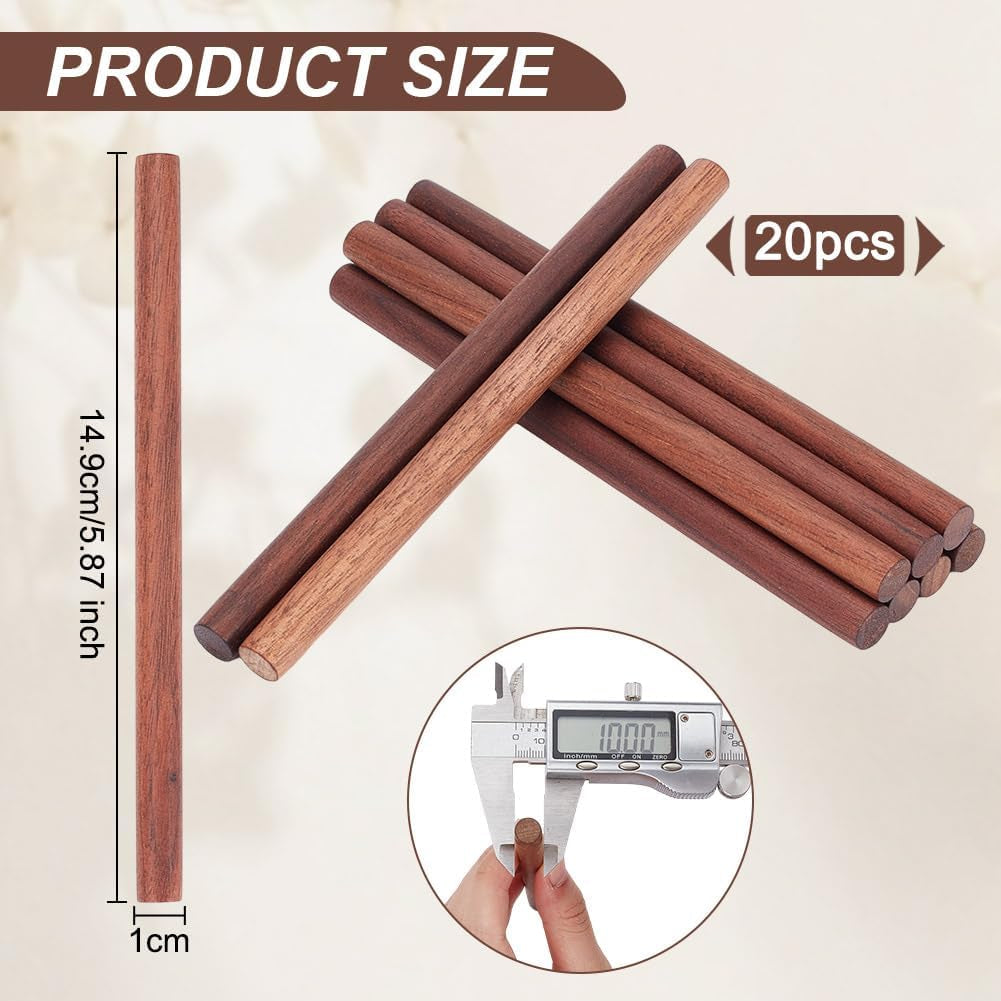 20 Pcs Walnut Dowel Rods 10Mm X 14.9Cm Walnut Wood Sticks Unfinished round Sticks Wooden Carving Blocks Wooden Stick for Building Model Material DIY Craft Supplies - Coconut Brown