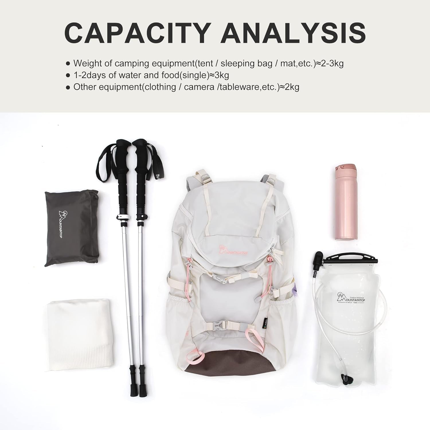 Small Hiking Backpack 28L Travel Daypack Lightweight for Women for Outdoor Camping, 20.5×12.2×6.3 In，Ivory