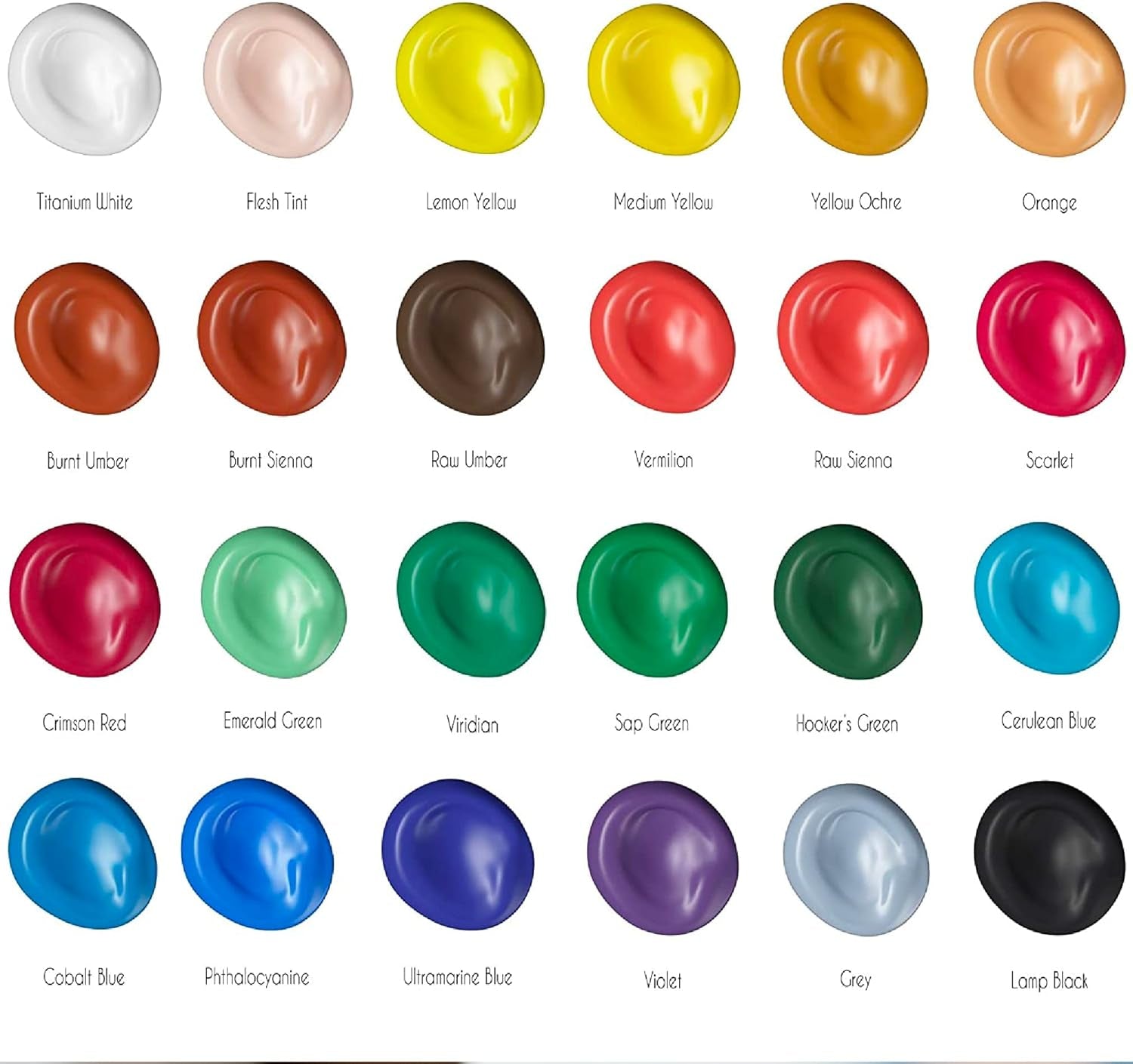 Set of 24 Acrylic Paints, 24 X 120 Ml Tubes, 24 Colours Paint for Canvas, Wood, Arts and Crafts, for Adults