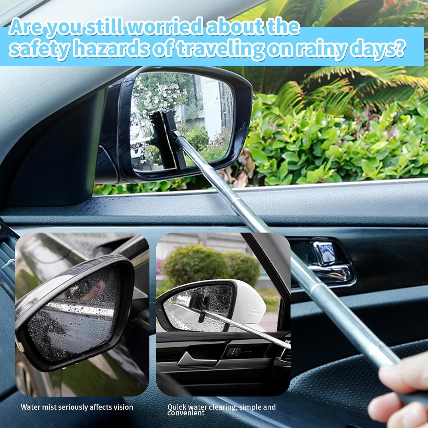 Window Cleaner Tool, Car Windscreen Cleaner Extendable Car Window Squeegee Set with 2 Reusable and Washable Microfiber Pads for Home and Outdoor