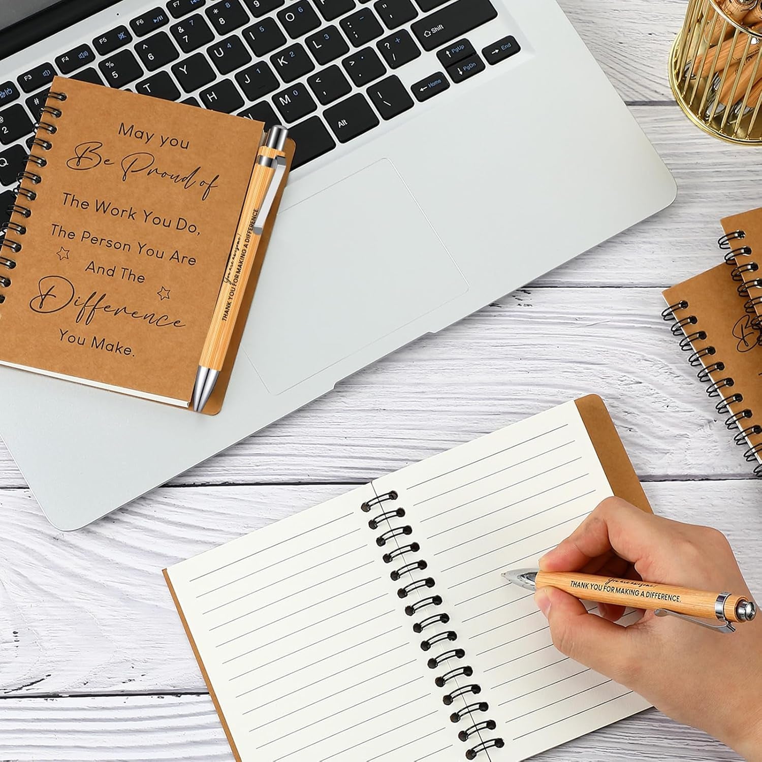 2 Pcs Thank You Gift for Colleagues Women Teacher Leaving Gifts Employee Appreciation Inspirational Notebook Ballpoint Pen Kraft Lined Notepad Award for Coworker Volunteer(Difference)