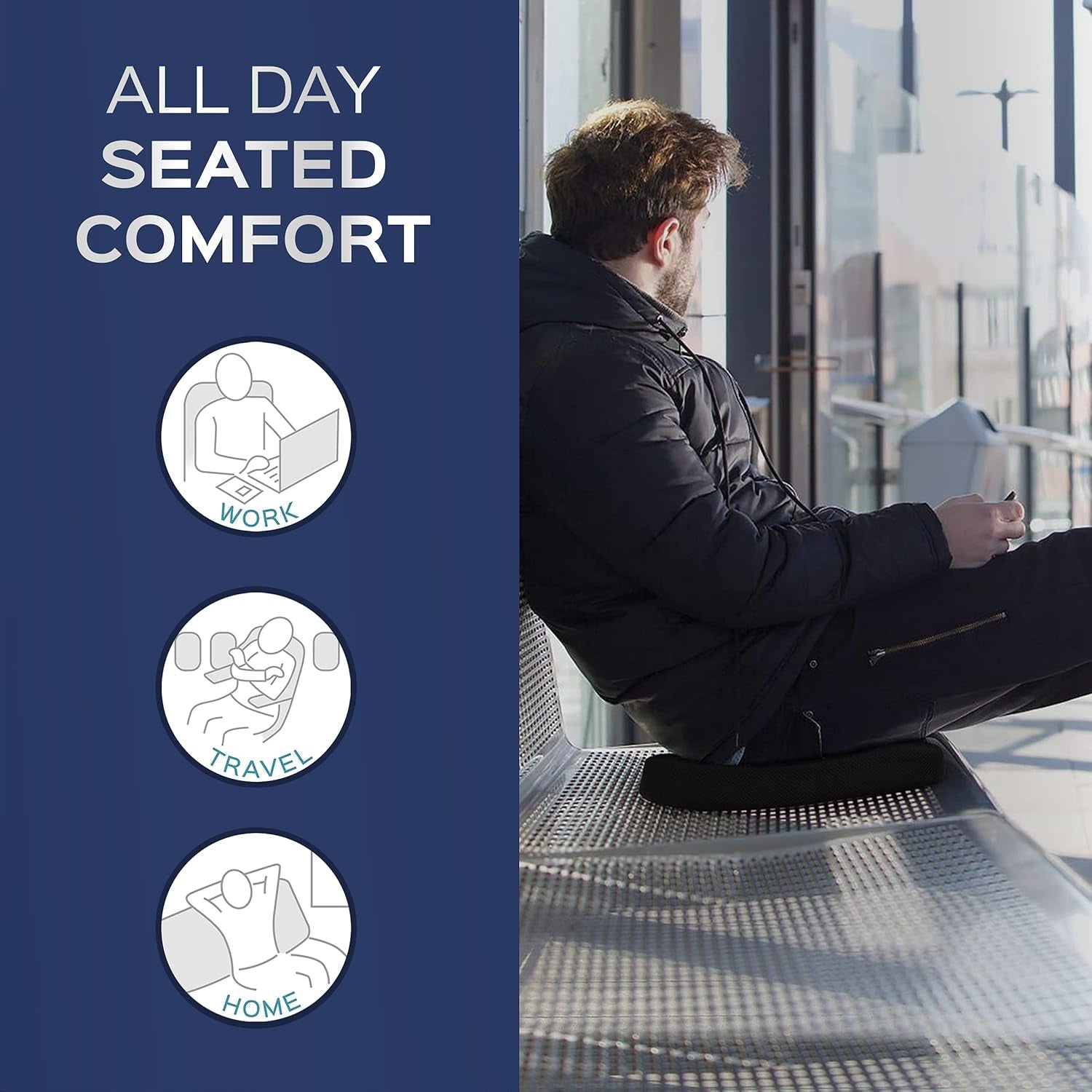 Memory Foam Seat Cushion for Office Chair - Non-Slip, Seat Pads for Coccyx Pain Relief to Support Standing - Portable Car Seat Cushion W/Handle for Lower Back Support