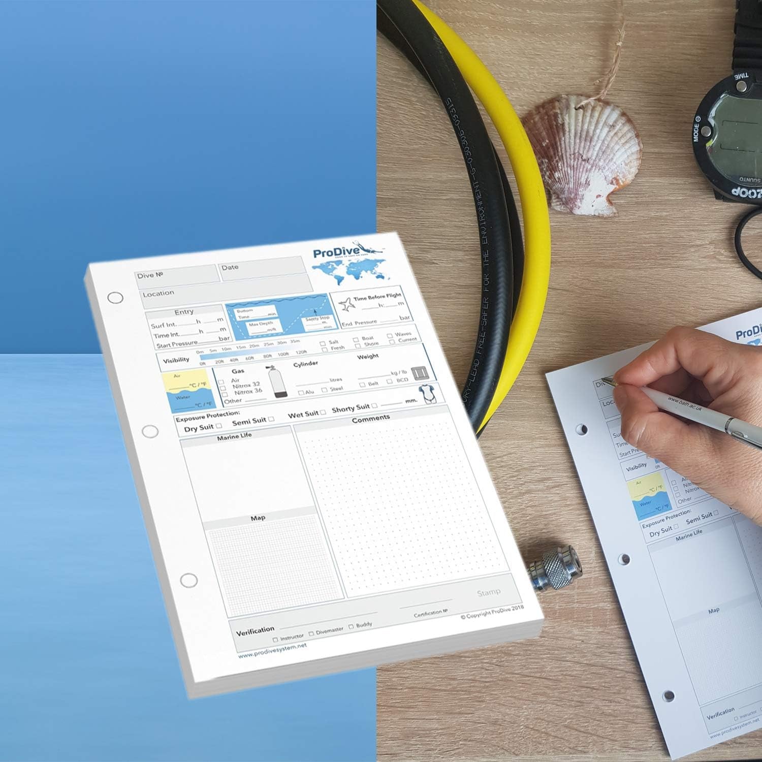 Scuba Diving Log Book Refill Pages for 50 Dives 3 Hole PADI Standard