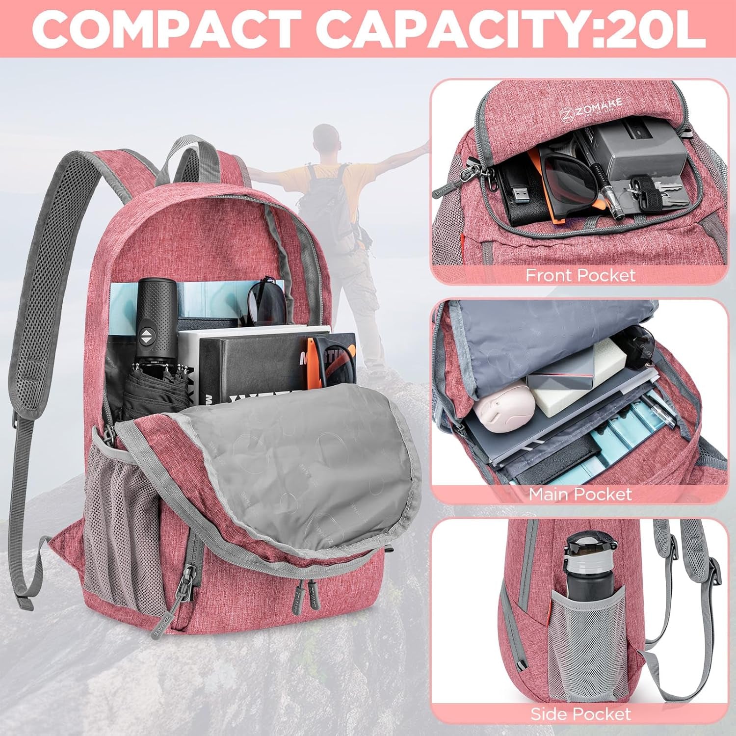 20L Lightweight Packable Hiking Backpack - Small Travel Hiking Daypack - Tear Resistant Foldable Day Pack for Camping
